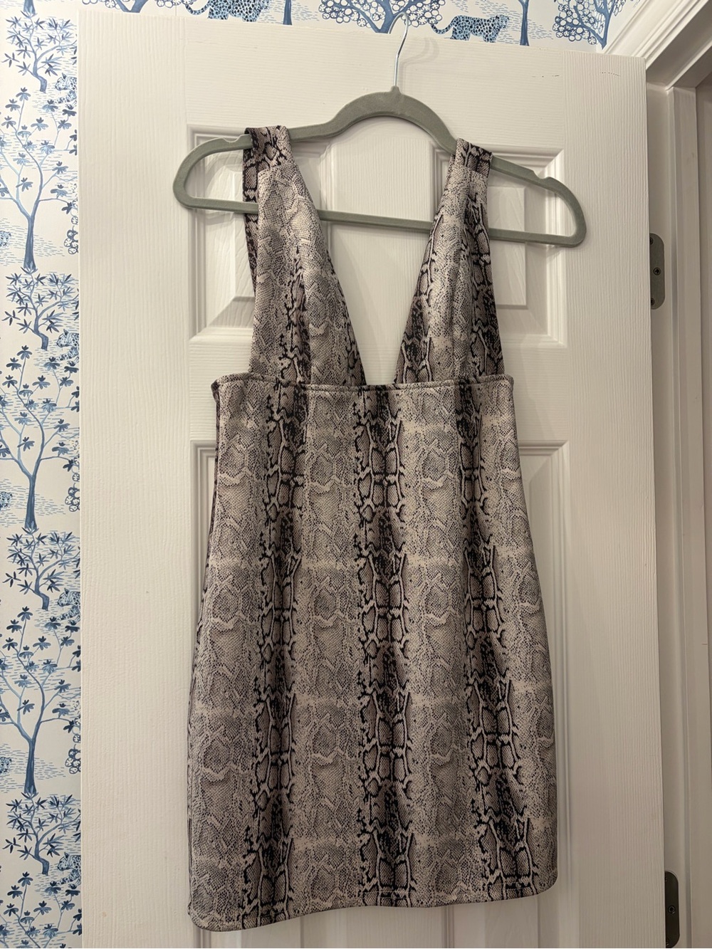 Blue Blush Snake-Print V-Neck Dress in Beige and Gray
